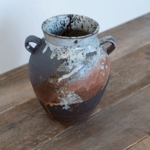 Urn style ceramic jar/vase with black and earthy glaze