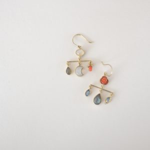 colourful gem droplet earrings shown on a white background.